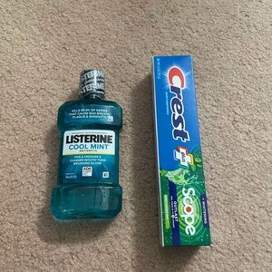 Listerine cool mint antiseptic and crest toothpaste